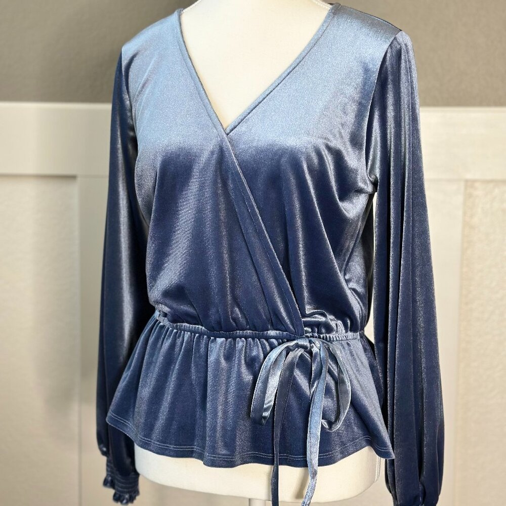 Blue faux velvet top